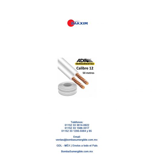 Cable Electrico Adir Pot Calibre 12 - 50 Metros $593 MXN