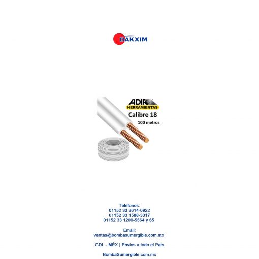 Cable Electrico Adir Pot Calibre 18 - 100 Metros $375 MXN