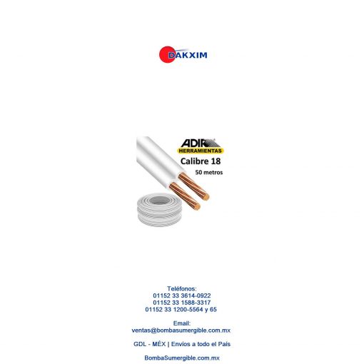Cable Electrico Adir Pot Calibre 18 - 50 Metros $200 MXN