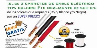 Cable Eléctrico Thw Calibre #12 Paquete De 3 Carretes De 50m $699 MXN