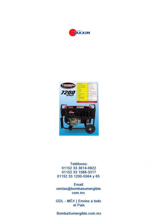 Generador O Planta De Luz Gasolina 7200 Wtts Arranque Manual $14200 MXN