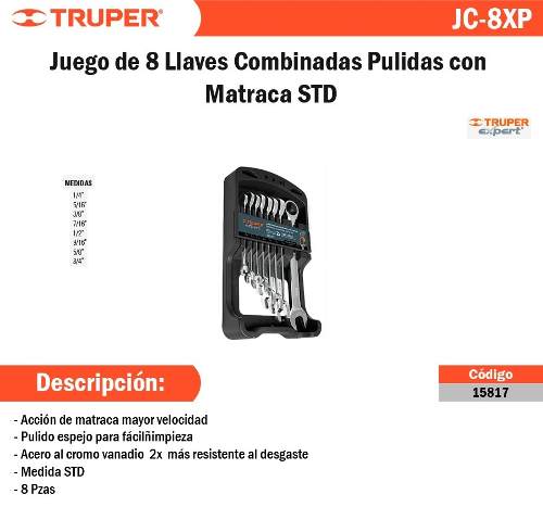 Juegos 8 Llaves Combinadas Pulidas Con Matraca Truper 15817 $815 MXN