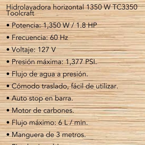 Hidrolavadora Horizontal 1350 W Tc3350 Toolcraft $ 1