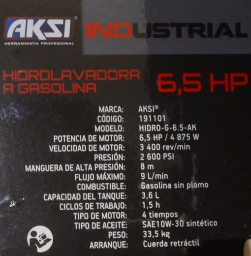 Hidrolavadora Industrial 6.5Hp Alta Presion Motor Gasolina $ 8