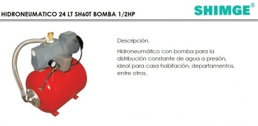 Hidroneumático De 24 Lt Con Bomba 1/2 Hp Shimge T0660 $ 1