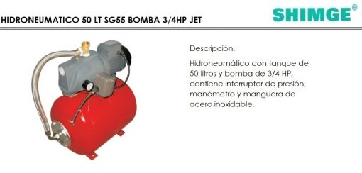 Hidroneumático De 50 Lt Con Bomba 3/4 Hp Shimge T0661 $ 3
