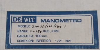 Manómetro Dewit De 140 Kg/cm2 - 2000 Psi $ 900.00 Hidrolavadora