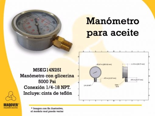 Manómetro Con Glicerina 5000 Psi. $ 558.48 Hidrolavadora