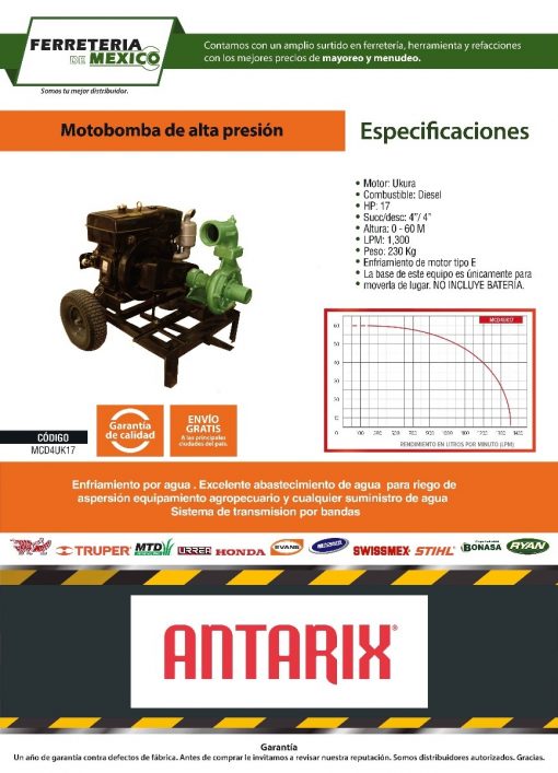 Motobomba Alta Presión 17Hp Antarix Mcd4Uk17 $ 54