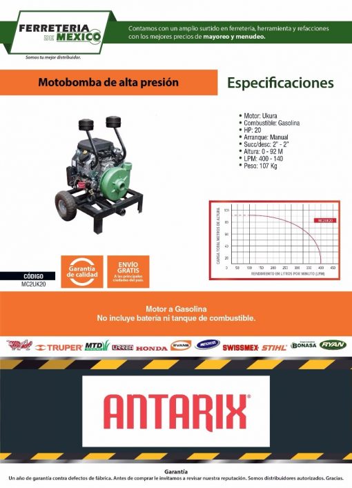 Motobomba Alta Presión 20Hp 2  Antarix Mc2Uk20 $ 30