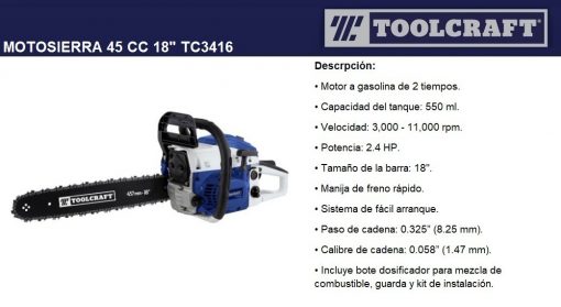 Motosierra 45 Cc 18  Tc3416 Toolcraft T0494 $ 2