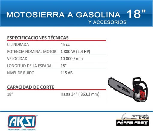 Motosierra A Gasolina 45 Cc 18   Industrial Aksi Ferre Fast $ 3