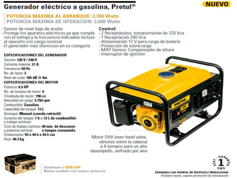 generador electrico pretul 800 watts