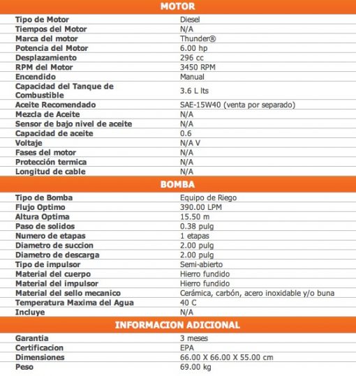 Motobomba Motor Diesel 6 Hp Evans Bomba Riego - Ac2md0600th $22555 MXN, Venta en línea en BombaSumergible.com.mx