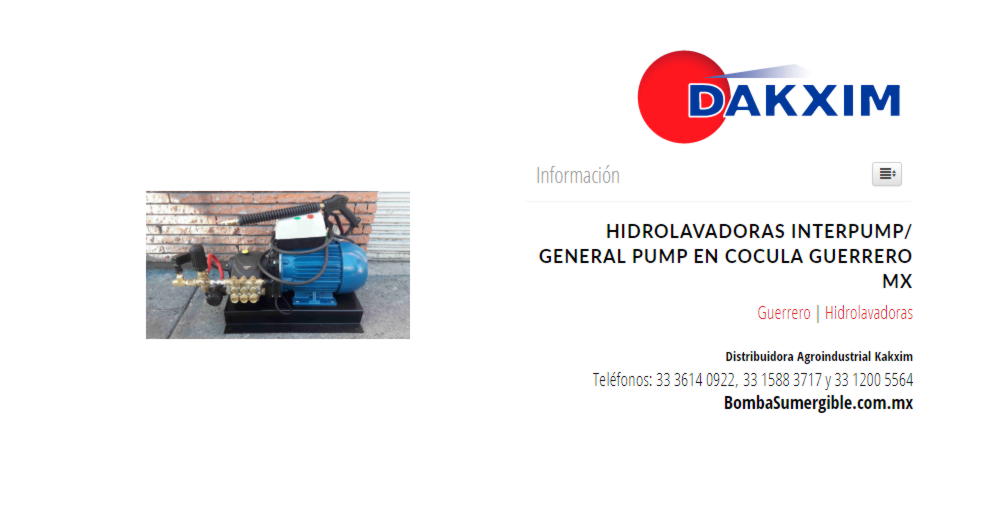 Hidrolavadoras Interpump/ General Pump en Cocula Guerrero MX