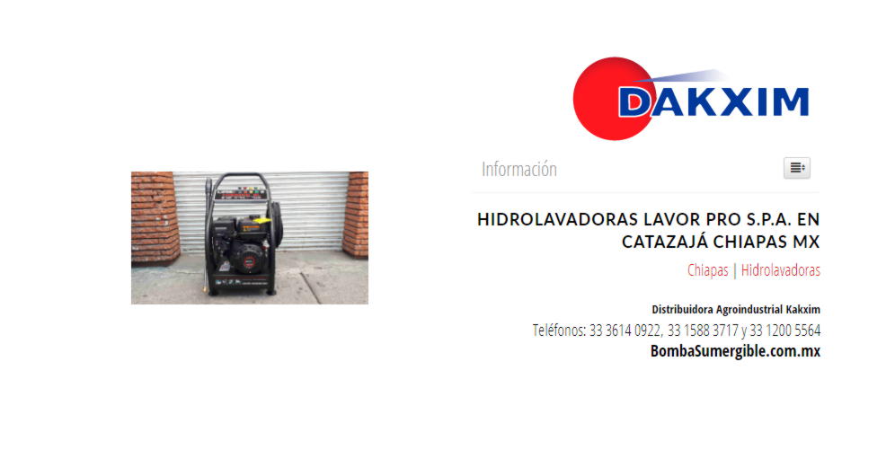 Hidrolavadoras Lavor Pro S.p.A. en Catazajá Chiapas MX