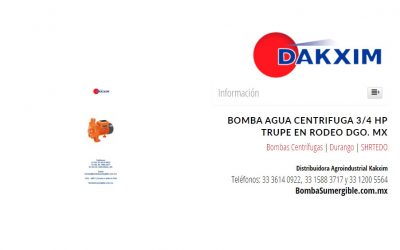 Bomba Agua Centrifuga 3/4 Hp Trupe en Rodeo Dgo. MX
