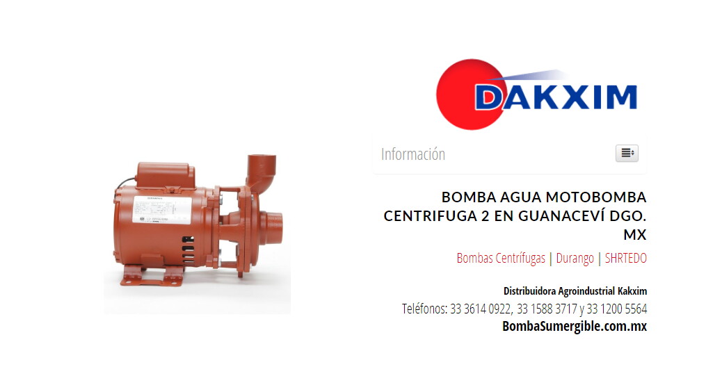 Bomba Agua Motobomba Centrifuga 2 en Guanaceví Dgo. Mx