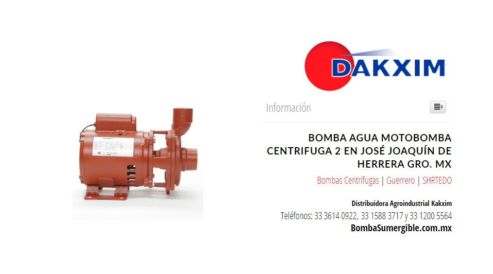 Bomba Agua Motobomba Centrifuga 2 en José Joaquín de Herrera Gro. Mx