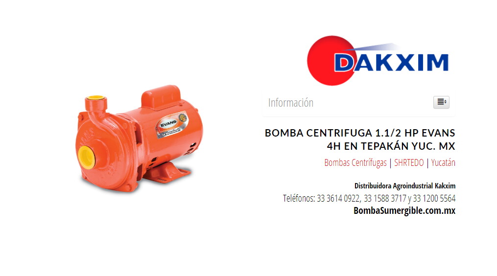 Bomba Centrifuga 1.1/2 Hp Evans 4h en Tepakán Yuc. MX
