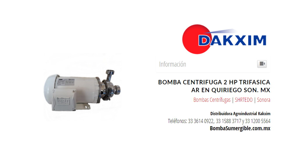 Bomba Centrifuga 2 Hp Trifasica Ar en Quiriego Son. Mx