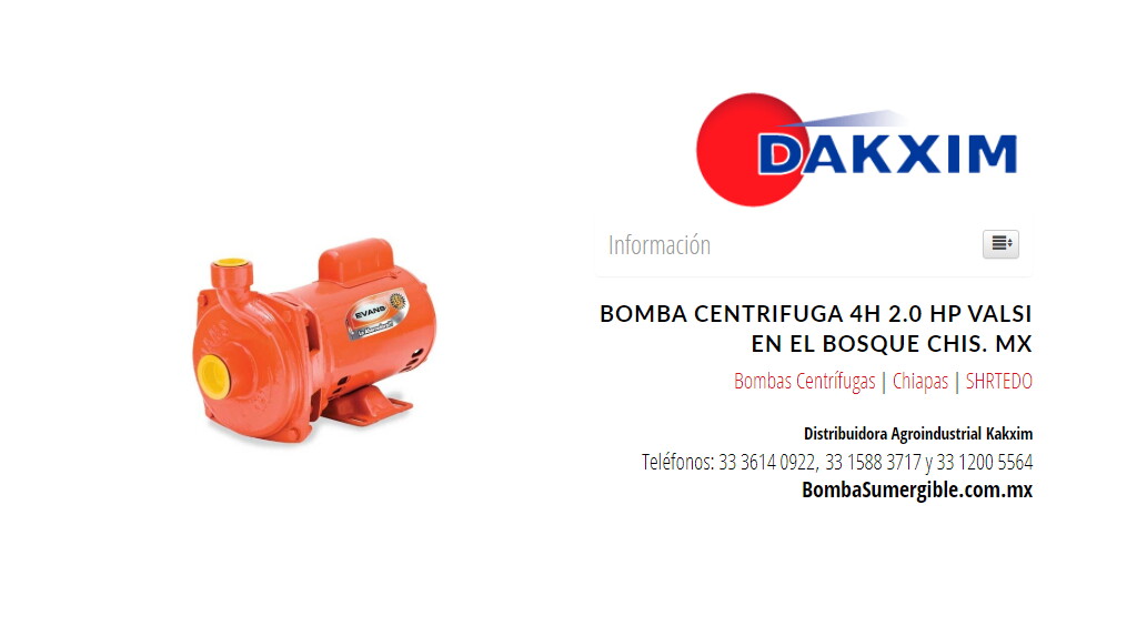 Bomba Centrifuga 4h 2.0 Hp Valsi en El Bosque Chis. MX