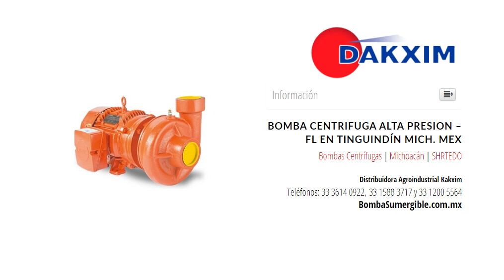 Bomba Centrifuga Alta Presion – Fl en Tinguindín Mich. Mex