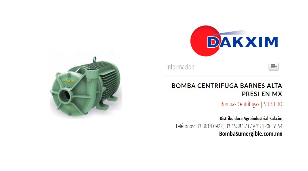 Bomba Centrifuga Barnes Alta Presi en   MX