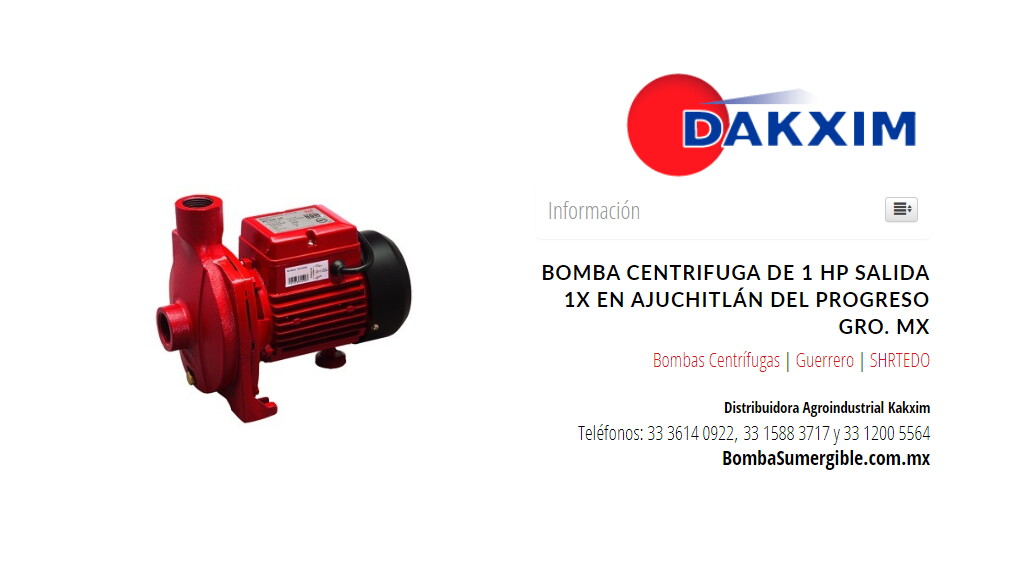 Bomba Centrifuga De 1 Hp Salida 1x en Ajuchitlán del Progreso Gro. Mx