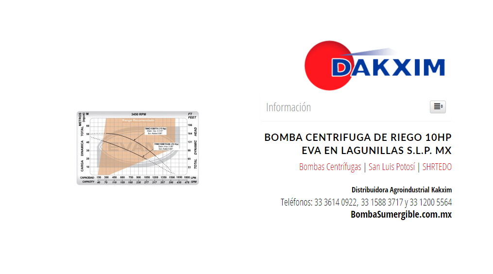 Bomba Centrifuga De Riego 10hp Eva en Lagunillas S.L.P. Mx