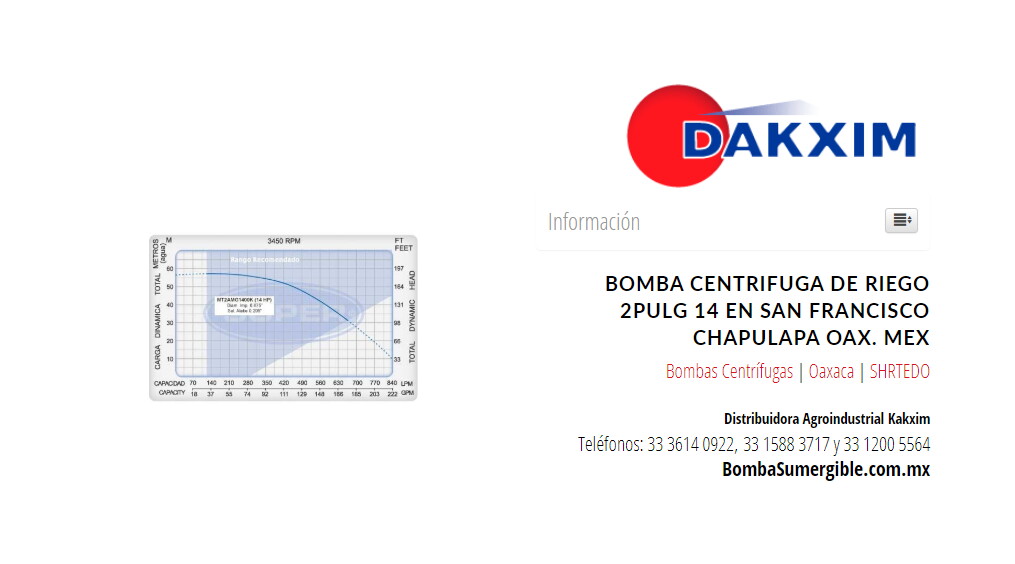 Bomba Centrifuga De Riego 2pulg 14 en San Francisco Chapulapa Oax. Mex