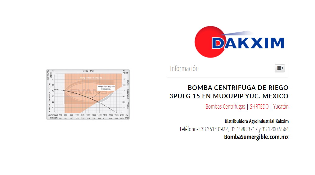 Bomba Centrifuga De Riego 3pulg 15 en Muxupip Yuc. Mexico