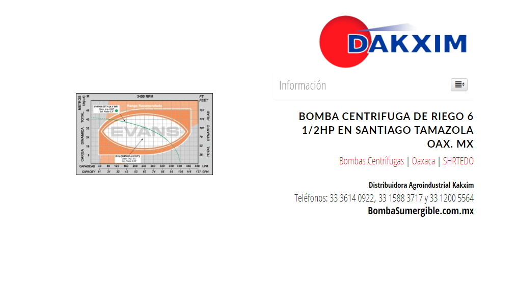 Bomba Centrifuga De Riego 6 1/2hp en Santiago Tamazola Oax. Mx