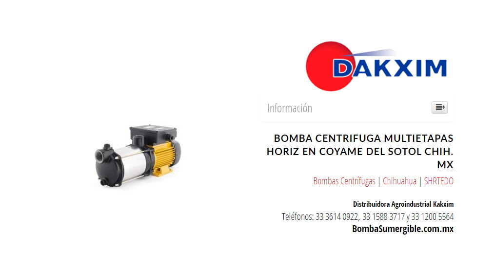 Bomba Centrifuga Multietapas Horiz en Coyame del Sotol Chih. MX