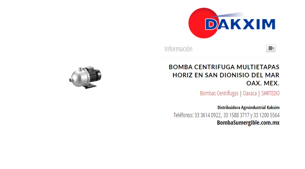 Bomba Centrifuga Multietapas Horiz en San Dionisio del Mar Oax. Mex.