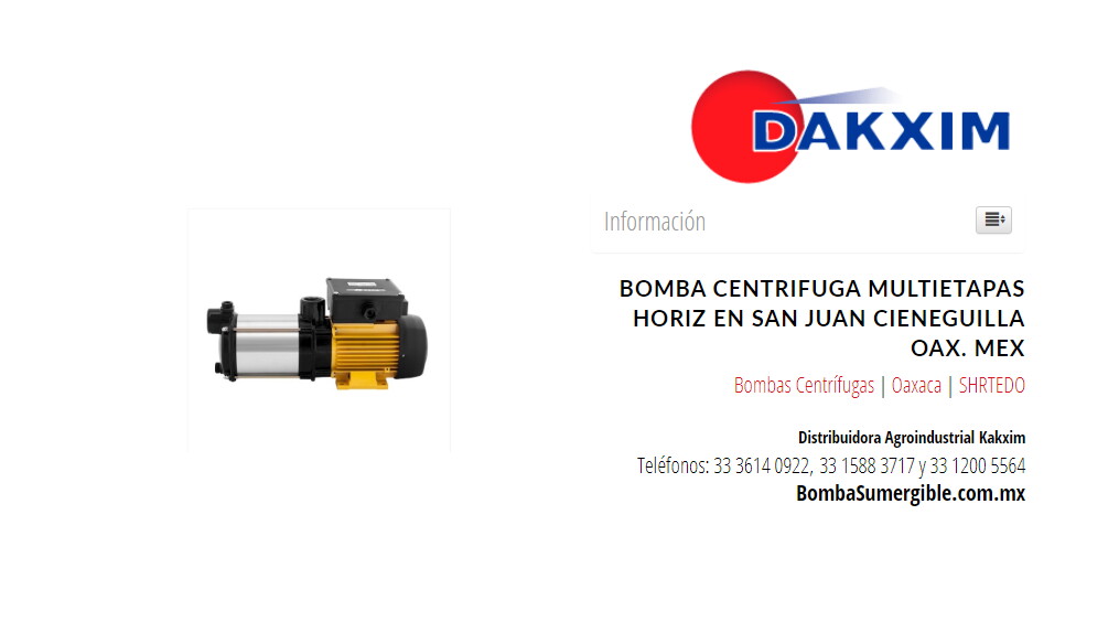 Bomba Centrifuga Multietapas Horiz en San Juan Cieneguilla Oax. Mex