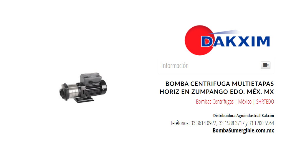 Bomba Centrifuga Multietapas Horiz en Zumpango Edo. Méx. MX