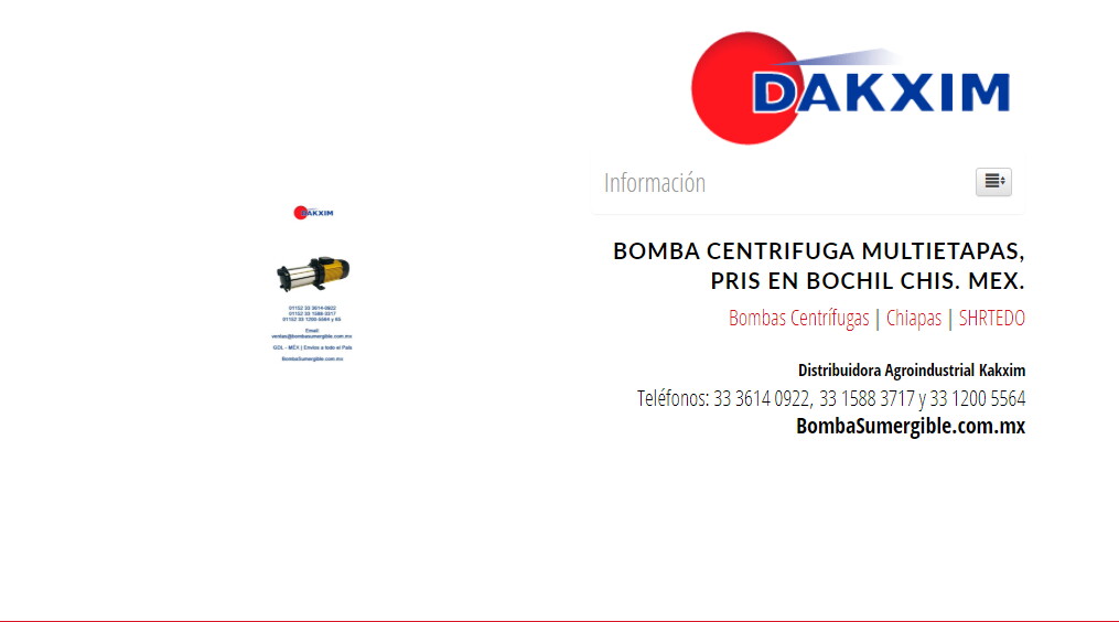 Bomba Centrifuga Multietapas, Pris en Bochil Chis. Mex.