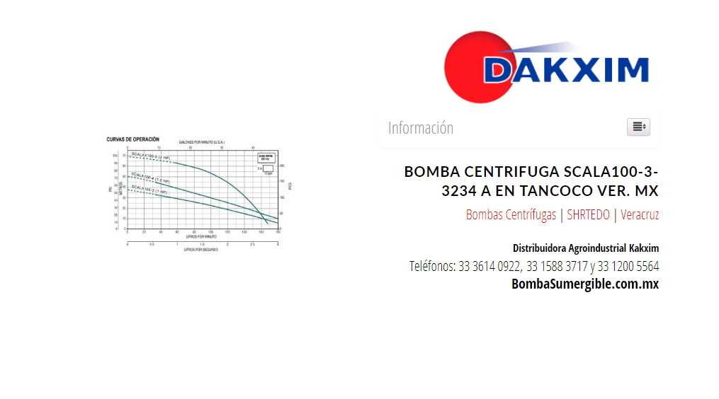 Bomba Centrifuga Scala100-3-3234 A en Tancoco Ver. MX