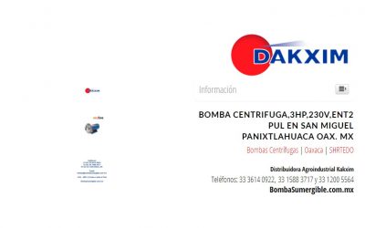 Bomba Centrifuga,3hp,230v,ent2 Pul en San Miguel Panixtlahuaca Oax. Mx