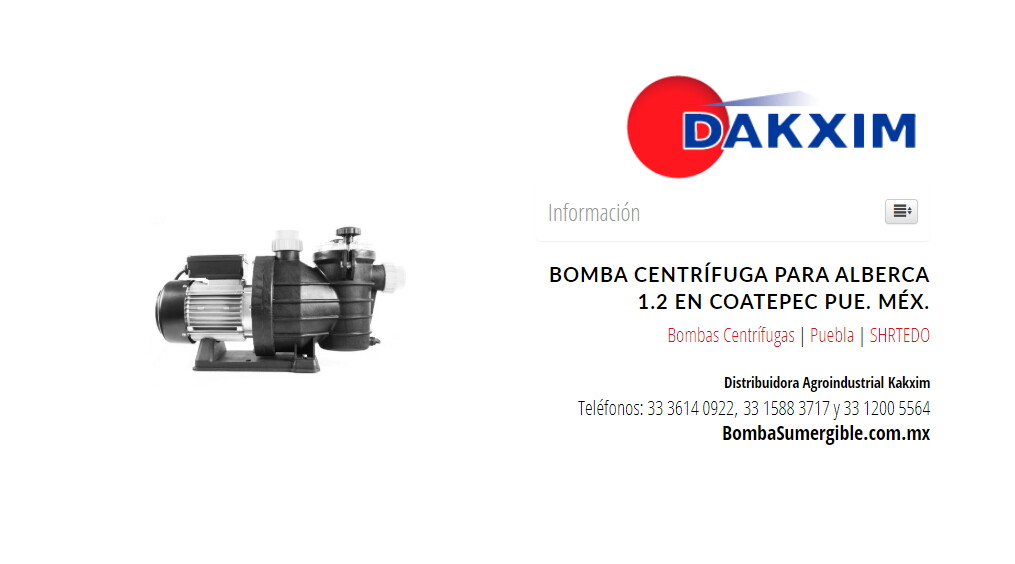 Bomba Centrífuga Para Alberca 1.2 en Coatepec Pue. Méx.