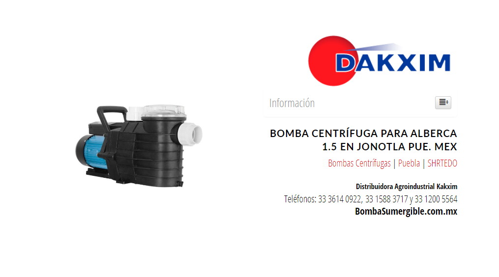 Bomba Centrífuga Para Alberca 1.5 en Jonotla Pue. Mex