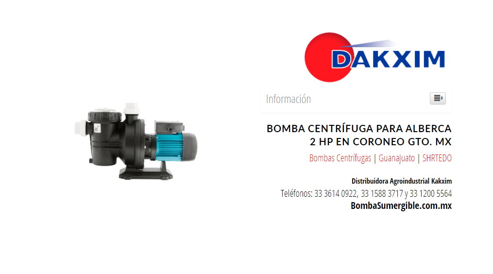 Bomba Centrífuga Para Alberca 2 Hp en Coroneo Gto. MX