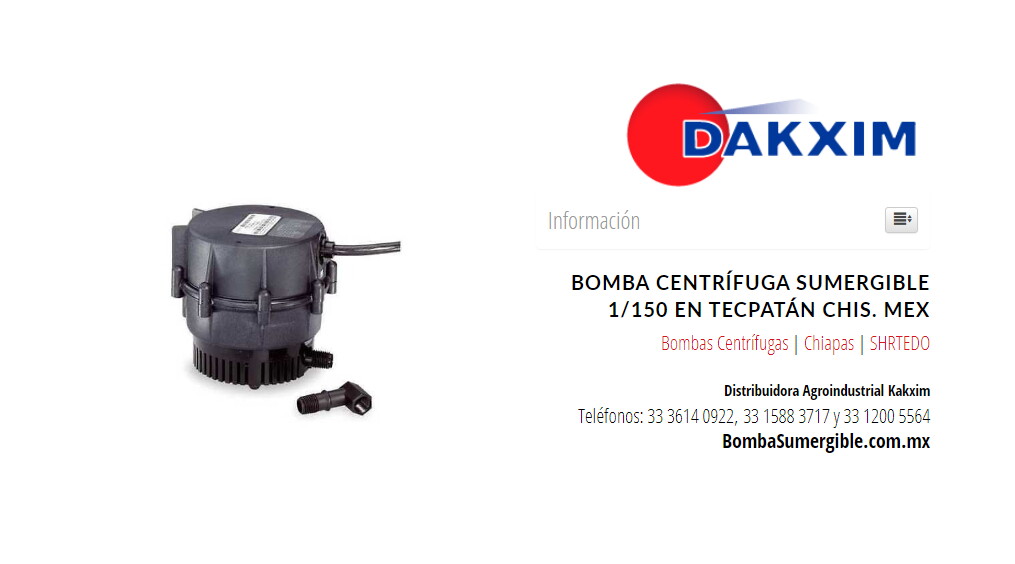 Bomba Centrífuga Sumergible 1/150 en Tecpatán Chis. Mex