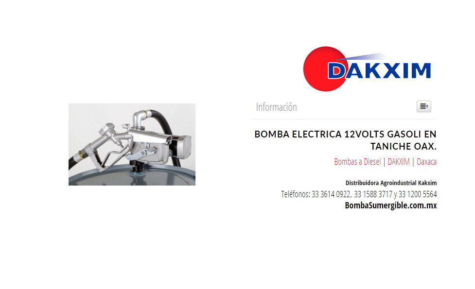 Bomba Electrica 12volts Gasoli en Taniche Oax.