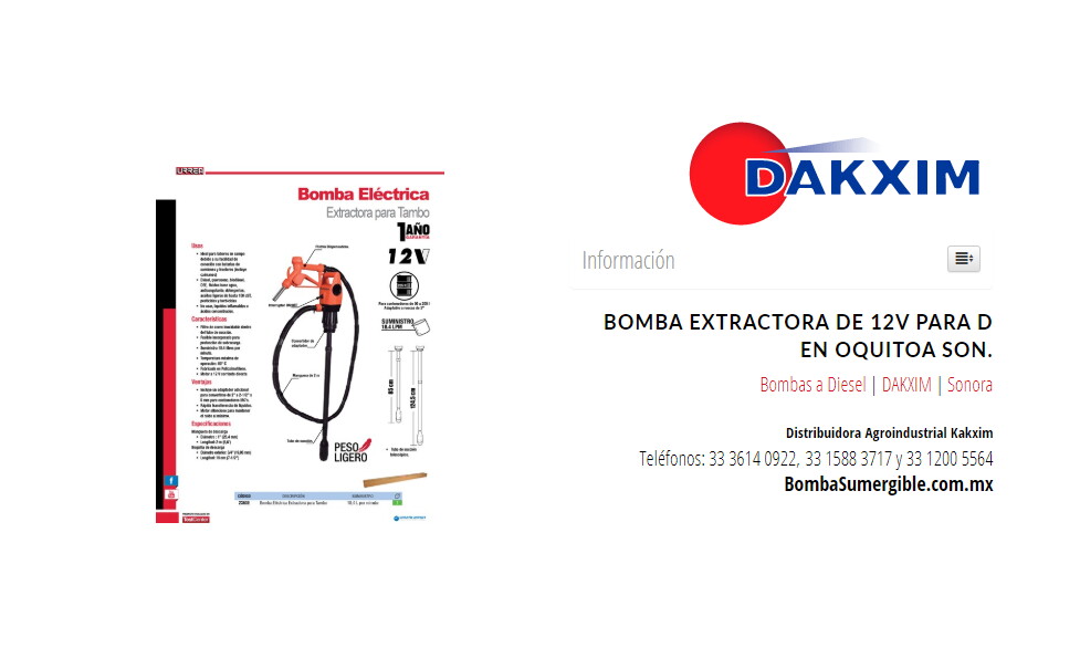 Bomba Extractora De 12v Para D en Oquitoa Son.