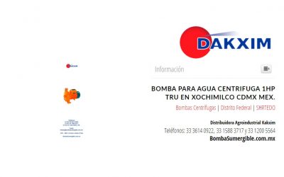 Bomba Para Agua Centrifuga 1hp Tru en Xochimilco CDMX Mex.