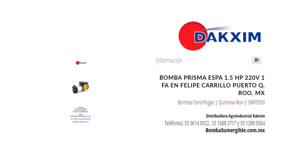 Bomba Prisma Espa 1.5 Hp 220v 1 Fa en Felipe Carrillo Puerto Q. Roo. MX