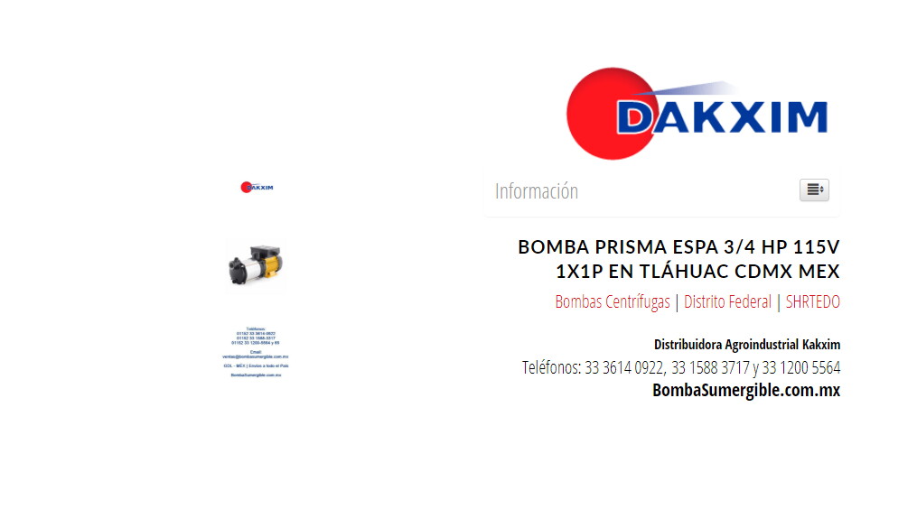 Bomba Prisma Espa 3/4 Hp 115v 1x1p en Tláhuac CDMX Mex