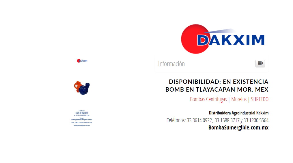 Disponibilidad: En Existencia Bomb en Tlayacapan Mor. Mex